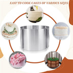 Hushee Cake Mold 15 cm High, 6 to 12'' Adjustable Ring Cake Baking Supplies Rings Round Stainless Steel Decorating Bakeware Tools with Scaling for Mousse Baking Dessert Making(1 Piece,8 cm)