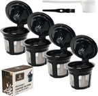 4-Pack Roogaluckeep Reusable K Cup for Keurig, Black BPA Free Refillable K-Cup Pod Coffee Filters, Universal Fit Refillable Coffee Filters for 1.0 and 2.0 Keurig Coffee Makers