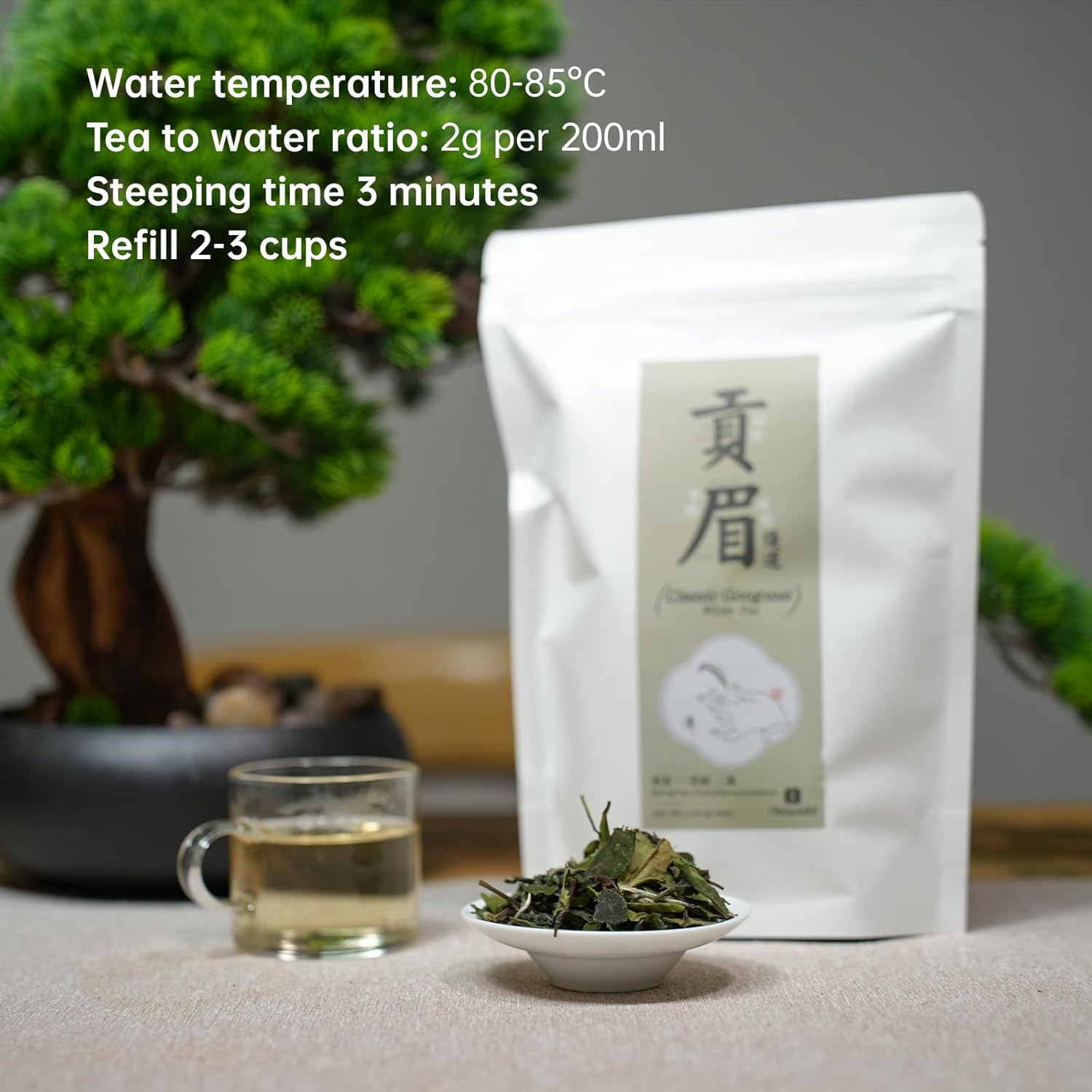 iTeaworld Gongmei White Tea Spring Harvest - Premium Chinese Tea from Fuding Fujian, Low Caffeine Multiple Steeping, Smooth Mellow Taste - Perfect for Daily Drinking & Relaxation - Ideal for Tea Enthusiasts 1 Pack(1.76oz)