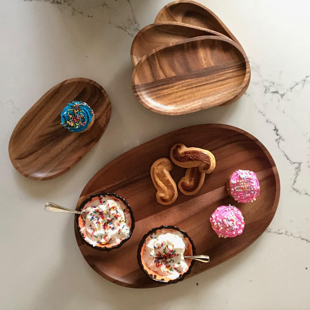 Woodard and Charles Individual Personal Serving Tray Set, Small - Set of 4-6" W x 10" L, Brown