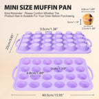 2 Pack Silicone Muffin Pan 12 and 24 Cup with Metal Frame, Non Stick Silicone Mini Cupcake Pan with Handles, BPA Free Silicon Regular Muffin Tin Tray Small for baking, egg bites, Mold Purple