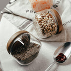 Glass Food Storage Containers With Wooden Lids - Small Coffee Jars - Pantry Organization For Overnight Oats, Cereal, Rice, Candy (14oz(400ml))