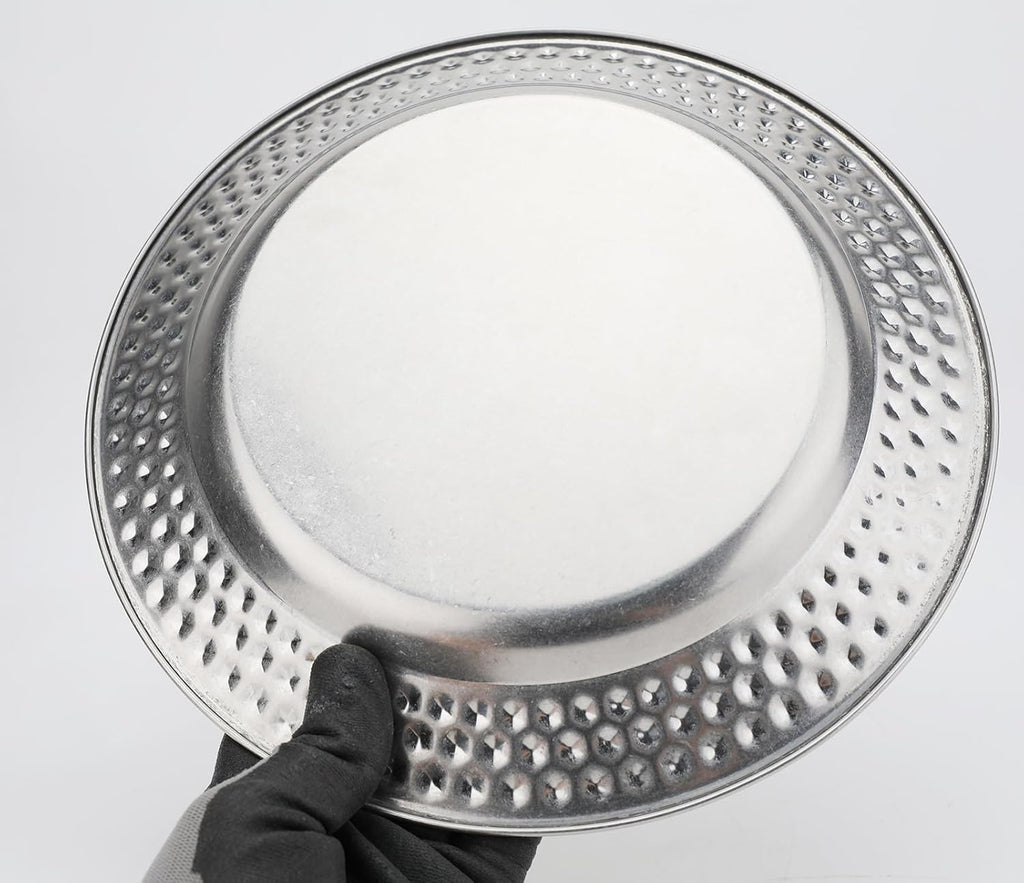 Fermus Set of 2 Round Vintage Metal Tray Diameter 10 1/4 inches, Jewelry Organizer Bathroom Clutter Rustic Decorative Trays Farmhouse Centerpiece for Coffee Table Living Room Kitchen Counter, (2 Pack)