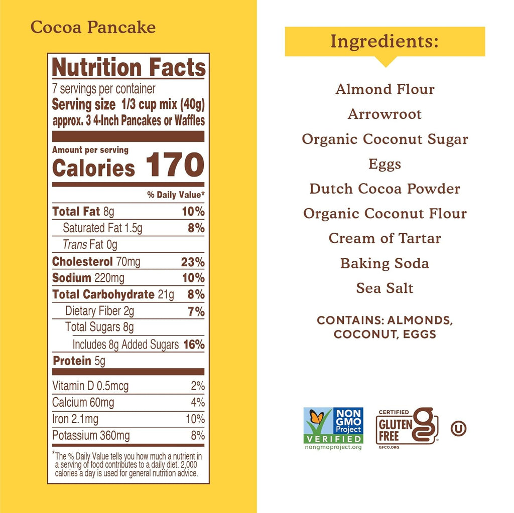 Simple Mills Almond Flour Pancake & Waffle Mix, Cocoa, Nothing Artificial, No Preservatives, Kosher & Paleo Friendly, Gluten Free, 10 Ounce (Pack of 6)