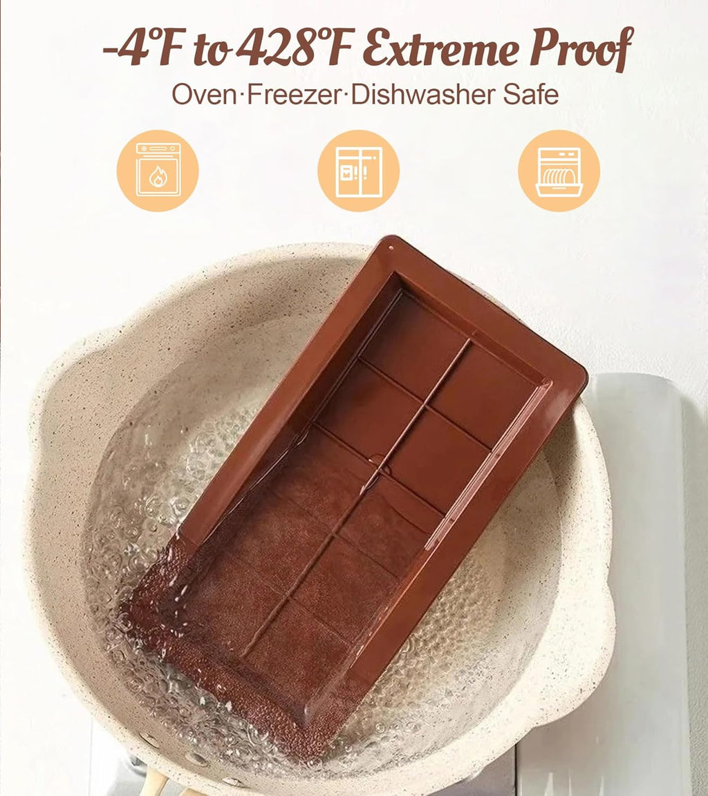 Ugotit Silicone Chocolate Bar Molds, Break-Apart Candy Making Mold Set, Large Rectangle Shape, Brown (2pcs_Model 6)