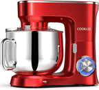 COOKLEE Stand Mixer, 9.5 Qt. 660W 10-Speed Electric Kitchen Mixer with Dishwasher-Safe Dough Hooks, Flat Beaters, Wire Whip & Pouring Shield Attachments for Most Home Cooks, Ruby Red
