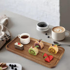 2 Pcs Rectangular Serving Platters for Food Dish Party Wooden Charcuterie Boards 14" x 7" Acacia Wood Trays for Kitchen Counter Decor Rectangle Dessert Plates Cheese Board Snack Appetizer Platter