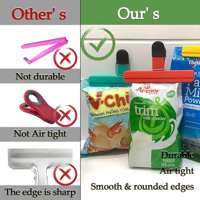 11 Pack Chip Clips Bag Clips Food Bag Clips for Food Packages Chips Storage Bags Heavy Duty Snack Kitchen Potato (3 Large, 6 Small & 2 Round, Bright Style)