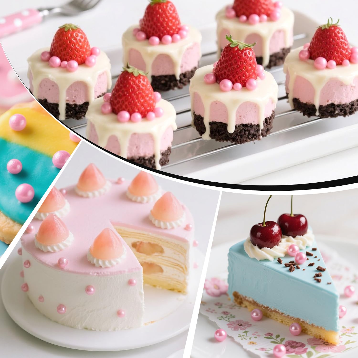 Pink Pearl Sugar Sprinkles, Desserts Decoration, Edible Pearl Candy, 150g/5.29oz Mix Size, Cake, Donut, Cupcake, Gender- Reveal Party, Valentine's Day, Wedding Party, Christmas Supplies