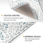 Leaves Branches Dish Drying Mat 18x24 for Kitchen Counter Decor Grey and Blue Leaf Absorbent Reversible Plant Dish Mat Microfiber Drying Pad Dish Drainer Rack Mats for Coffee Bar Home Decor