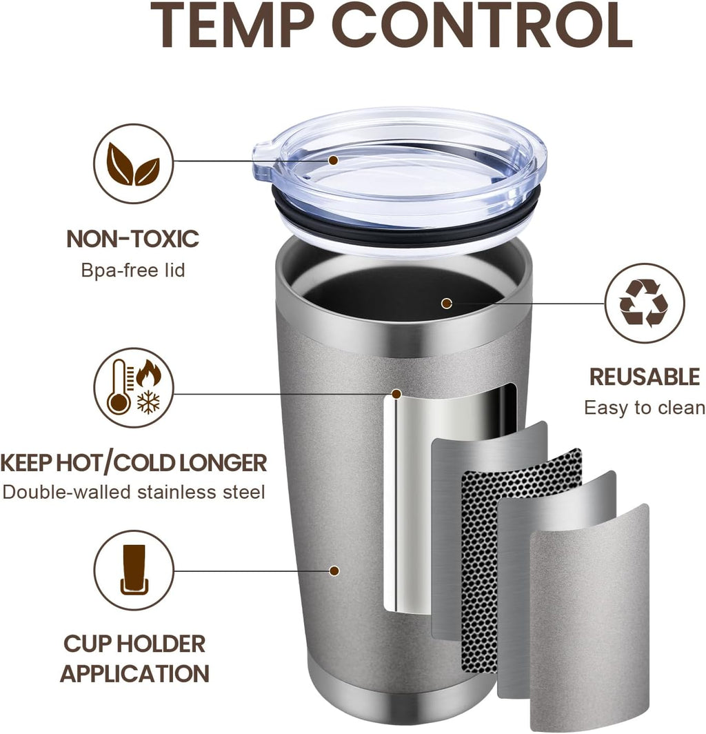 MEWAY 20oz Tumbler 4 Pack Double Wall Vacuum Insulated Travel Mug Bulk, Stainless Steel Tumblers with Lid and Straw, Durable Powder Coated Coffee Cups for Cold & Hot Drinks (Cold Gray, 4)