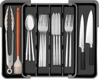Homecor Silverware Organizer - Large Expandable Kitchen Drawer Organizer Utensil Holder, BPA Free Flatware and Cutlery Tray for Spoons Forks Knives, Plastic Kitchen Organizer and Storage
