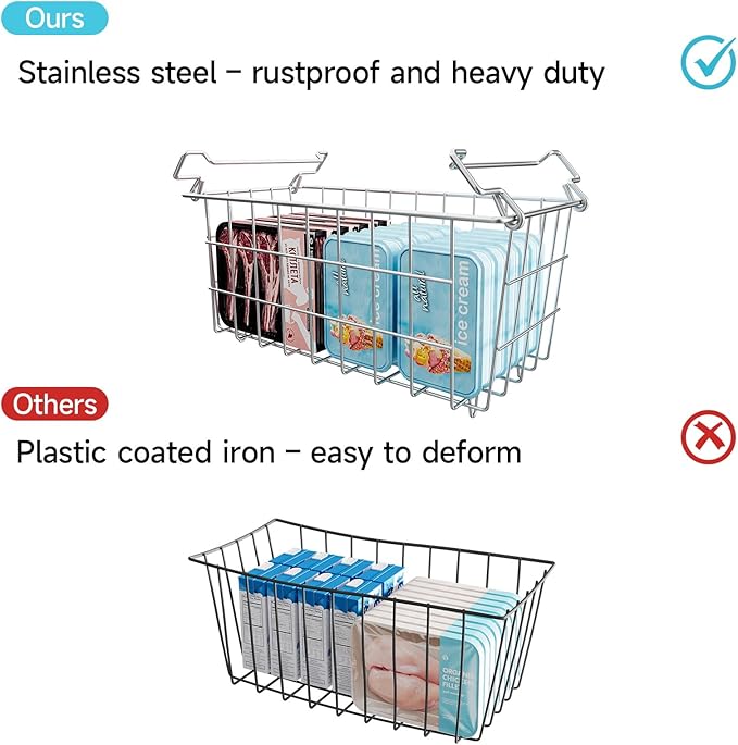 Freezer Organizer Bins - Fit 10 to 20 Cu.FT Deep Freezer, Stackable Chest Freezer Organizer Sort Frozen Food and Easily Get with Handle, 4 Pack Chest Freezer Bins