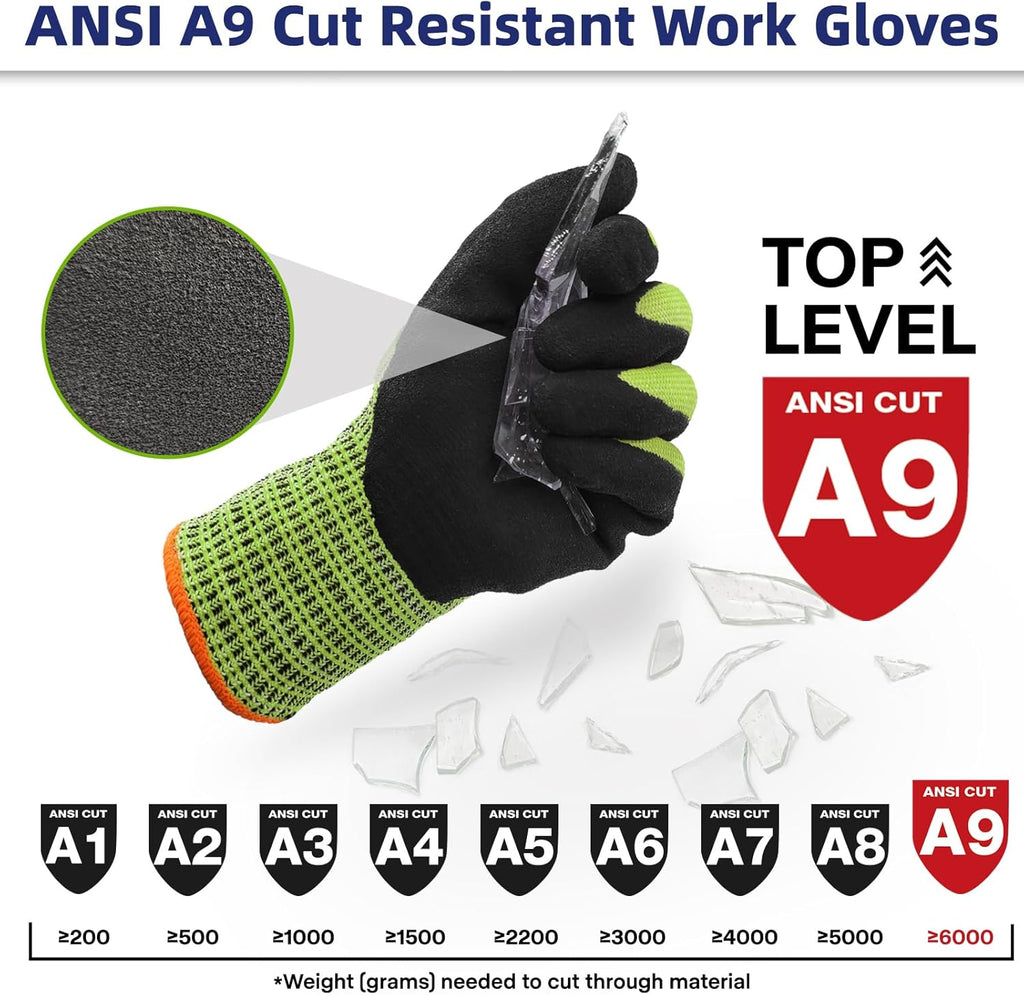 Schwer ProGuard Highest Level Cut Resistant Work Gloves PR3326 for Extreme Protection，ANSI A9 Cut Gloves with Reinforced Thumb, Non Slip, Non PFAS, Durable, Touch-screen, Yellow 2 Pairs（M）