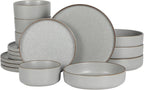 Gibson Elite Gelston Stoneware Matte Reactive Glaze 16 Piece (Service for 4) Plates and Bowl Dinnerware Set - Grey