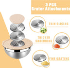 Lazycorner Stainless Steel Mixing Bowls with Airtight Lids Set of 7 Stainless Steel Bowls Set with 3 Grater Attachments Great for Serving & Baking