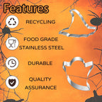 5-PIECE Halloween Cookie Cutters Set Stainless Steel cookie cutter molds Pumpkin, Bat, Ghost, Witch's Hat, Cat Cat Cookie Cutters Holiday Decorative Party Supplies