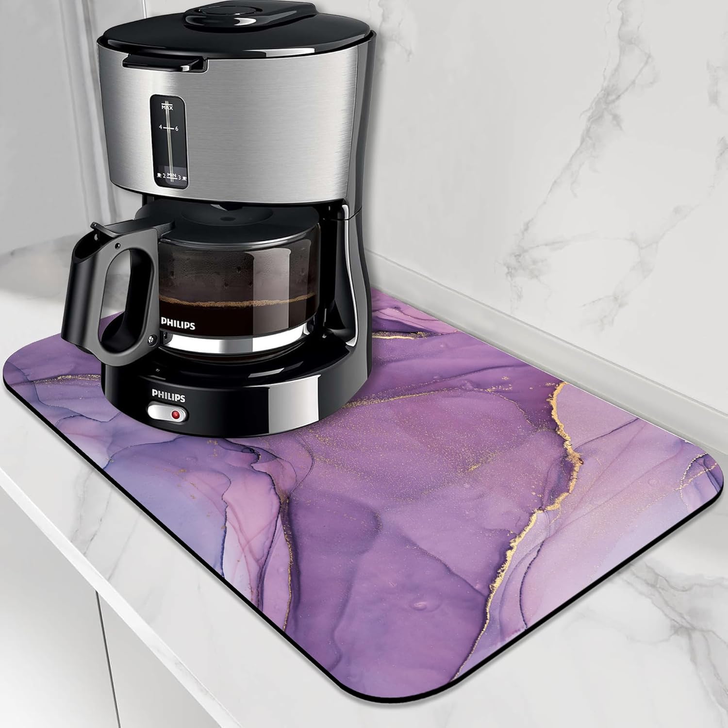 Dish Drying Mat Colorful Abstract Marble Texture Coffee Mat,16"X24" Bsorbent Dish Drying Pad for Sink Dishes or Under Rack Kitchen Counter Accessories Absorbent Hide Backed Drying Mat