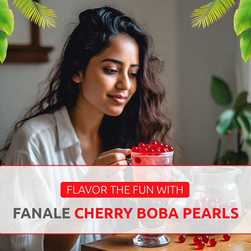 Fanale Cherry Popping Boba Pearls, Vegan, Non GMO, Gluten Free, Fat Free, Perfect for Bubble Tea, Smoothies, Ice Cream, Desserts, and Beverages.