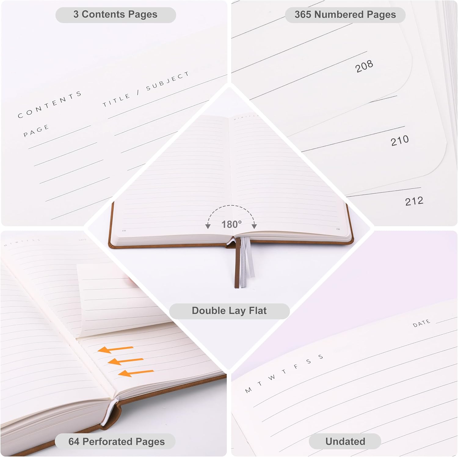 &And Per Se Lined Journal Notebook, 365 Pages, A5, 5.7'' x 8'' 100GSM Thick Paper, Journals for Writing, Hardcover Notebooks for Women Men (Brown)