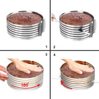 NEWLINE NY Stainless Steel Mousse Cake Rings 2 Pieces Cakes Slicer Adjustable Multilayer Circular Molding Plating Forming Round Pastry Rings, Set of 2 (10 to 12” + 6 to 8” x 3.2” H)