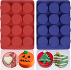 Round Chocolate Cookie Silicone Molds, New Size 12-Cavity Cylinder Chocolate Cover Cookie Silicone Molds for Candy Mini Cakes Jelly Baking (Red Blue)