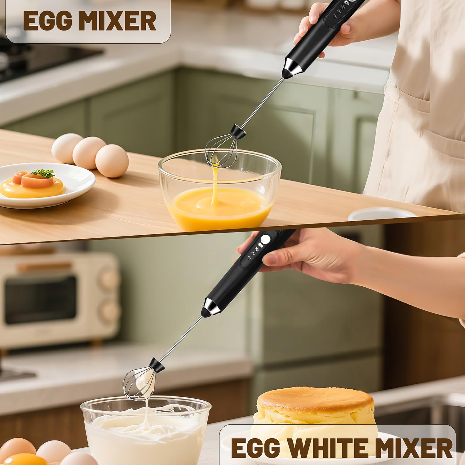 BEoffer Milk Frother Handheld Rechargeable 2000mAH Power Frother Wand Electric Foam Maker with 2 Stainless Whisks 3 Speeds Drink Mixer Coffee Frother for Latte, Cappuccino, Matcha, Hot Chocolate, Egg