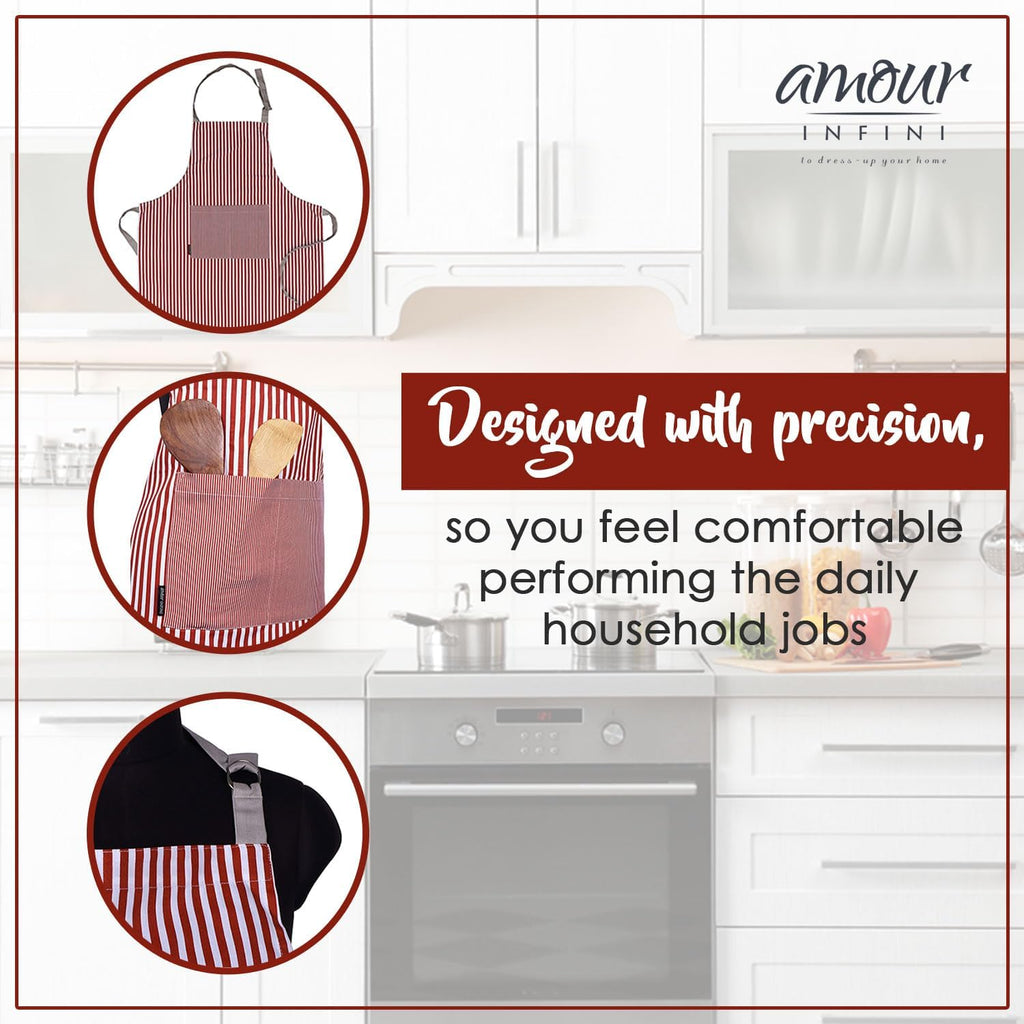 AMOUR INFINI Cotton Aprons for Women with Pockets Adjustable Strap and Waist Ties Washable Printed Aprons for Baking, Cooking, Gardening (27.5 x 33 Inches - Rust)
