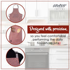 AMOUR INFINI Cotton Aprons for Women with Pockets Adjustable Strap and Waist Ties Washable Printed Aprons for Baking, Cooking, Gardening (27.5 x 33 Inches - Rust)