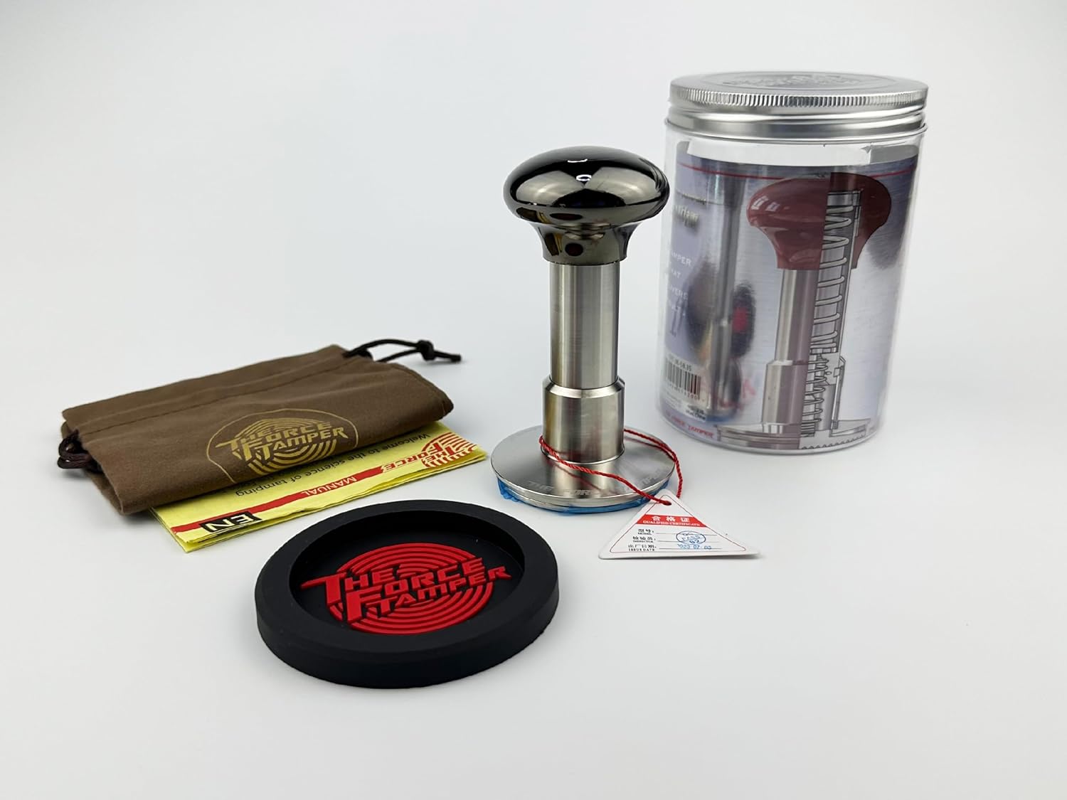 The Force Tamper Automatic Impact Adjustable Constant Pressure and Autoleveling Coffee Tamper Black Mirror Jellyfish AL Handle Set Pro (Standard Set, 54.00mm)