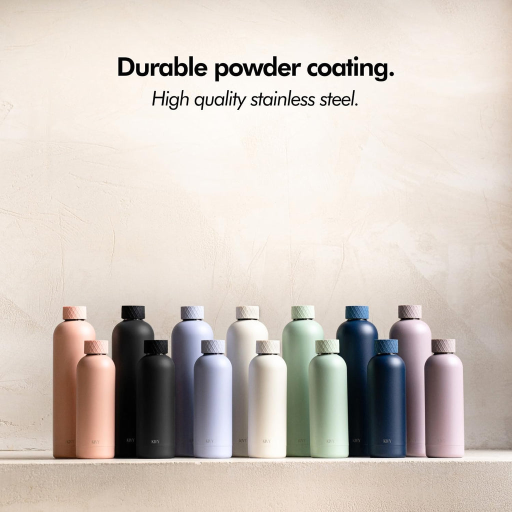 KIVY Stainless Steel Insulated Water Bottle 16oz | Leak Proof BPA-Free Metal Water Bottle - Slim water bottle no straw - Blue water bottle screw top