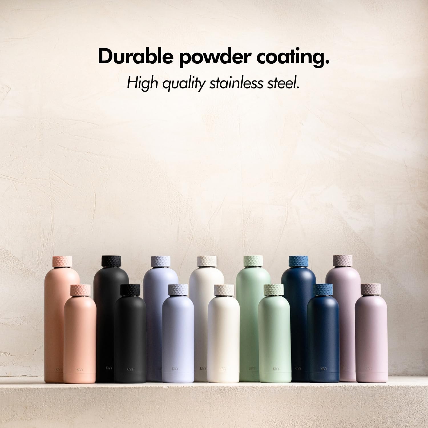 KIVY Stainless Steel Insulated Water Bottle 16oz | Leak Proof BPA-Free Metal Water Bottle - Slim water bottle no straw - Blue water bottle screw top