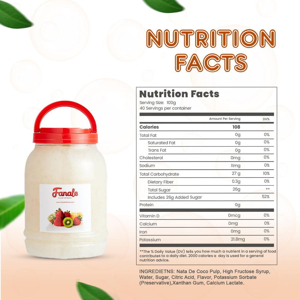 Fanale Coconut Jelly Topping nata de coco for Bubble Tea 8.3 lb | Lychee Jelly | for Boba Tea, Smoothies, Slushes, Desserts | 8.3lb | JEL005