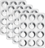 E-far 12-Cup Muffin Pan Set of 4, Stainless Steel Muffin Tins, Non-Toxic Metal Cupcake Pans Tray for Baking Small Mini Cupcake, Heavy Duty & Regular Size, Rust Free & Dishwasher Safe