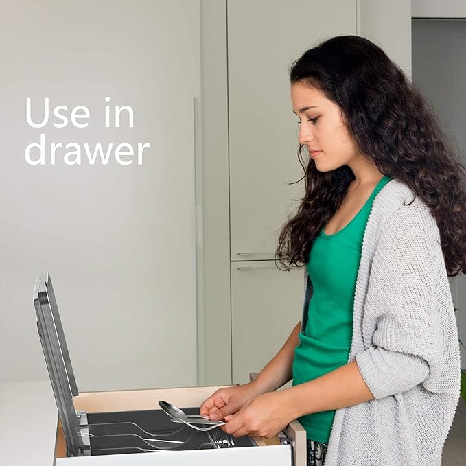 Silverware Tray with Lid, Utensil Drawer Organizer for Kitchen Countertop Plastic Flatware Organizers and Storage holder 5 Compartments Black