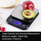 BOMATA IPX7 Waterproof Food Scale, 22lb/10kg, USB Rechargeable, Submersible, Ounces and Grams for Cooking Baking Weight Loss, 0.05oz/1g Precise Graduation, Wide Viewing Angle LCD, Stainless Steel