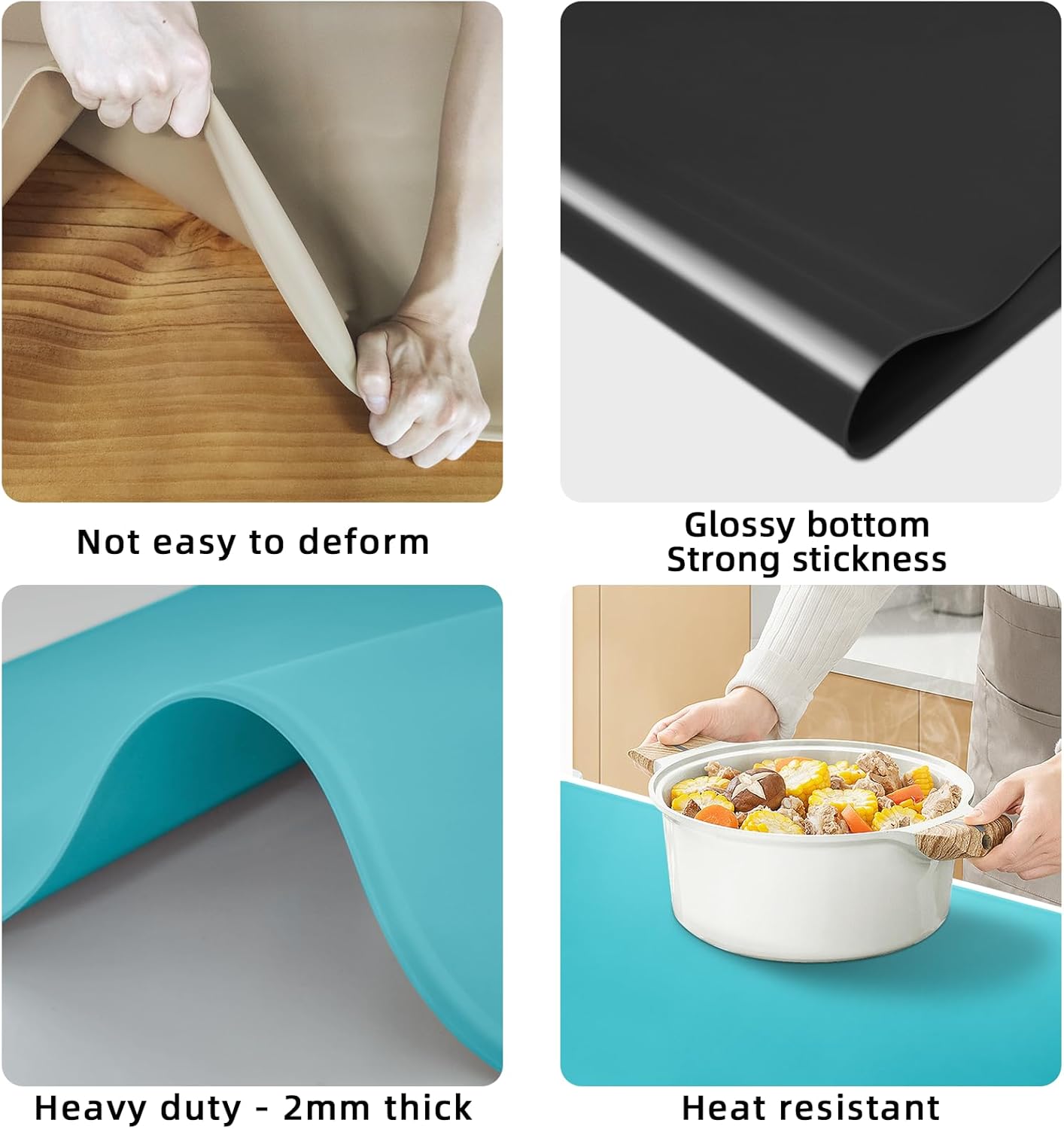 KVK Silicone Mat for Kitchen Counter with Raised Edge 43.3×25.6in - Extra Large Silicone Mat Heat Resistant - Glossy Bottom Non Slip - Universal Painting Craft Resin Mat Countertop Protector,Black