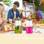 50oz Glass Pitcher with Lid, Glass Water Carafe with Handle, Fridge Water Jug Cold or Hot Beverages, Iced Tea, Milk, Juice (Set of 2)