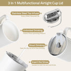 Sweejar Ceramic Travel Mug with Lid, 16 oz Portable Coffee Mug, Dishwasher Safe Tea Cup with Infuser, Reusable Teacup for Car Cup Holder, Tea Lovers(White)