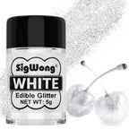 White Edible Glitter - 5g Food Grade Cake Decorating Shimmering Glitter, Edible Sprinkle Luster Dust for Drinks, Chocolates, Fondant, Strawberries, Cupcakes, Candy, Cookie - Vegan