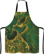Watercolor Gold Marble Abstract Mineral Green Golden Waves Pattern Adjustable Bib Apron Kitchen Cooking Baking Gardening Apron for Women Men