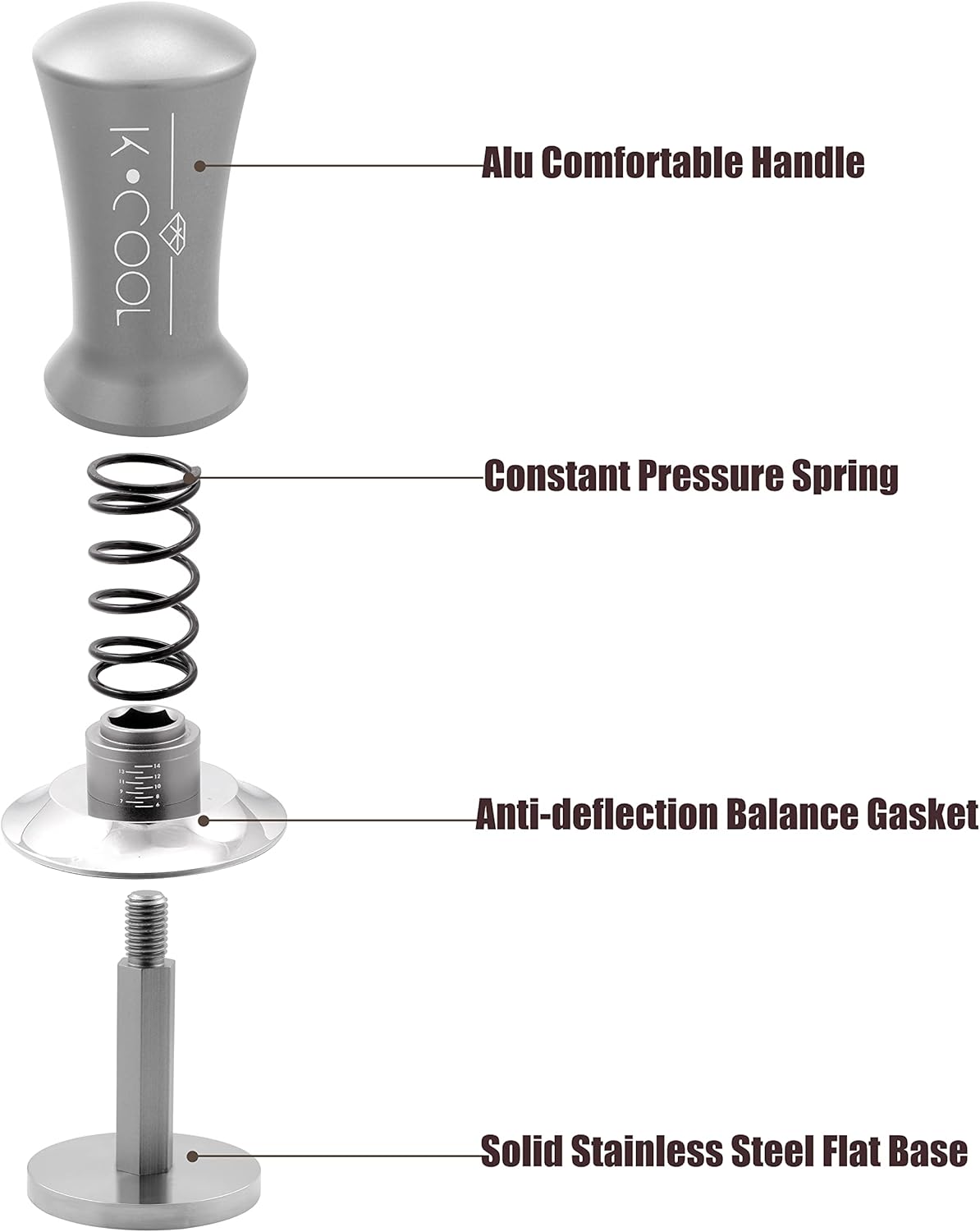 K COOL 51mm Coffee Espresso Tamper, Premium Barista Tools, Calibrated Spring Tamper, 100% Stainless Steel Flat Base Tamper with Scale Mark for Espresso Machine (Silver)
