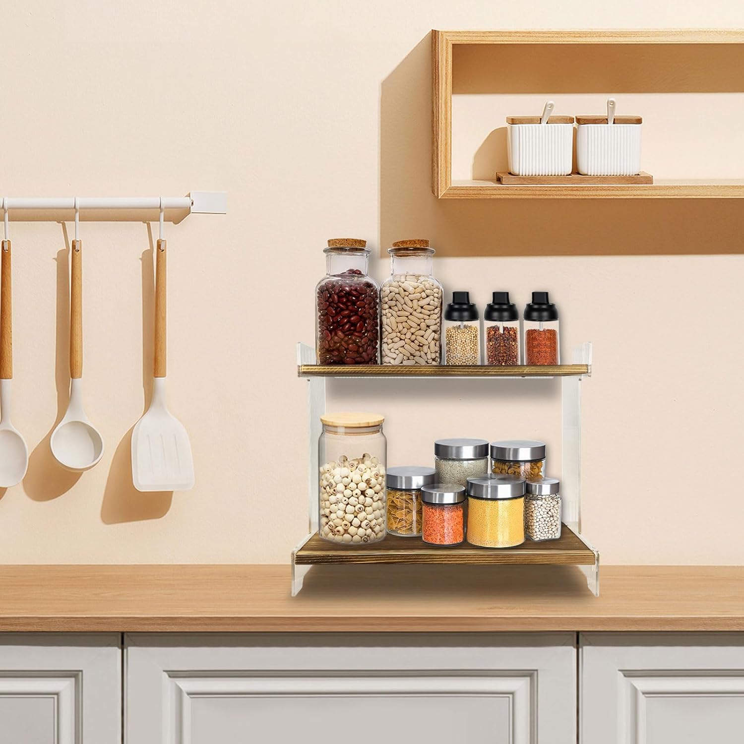 Coffee Bar Organizer,2 Tier Coffee Station, Home Storage Cups for Kitchen Countertop, Holds Cups, Coffee Beans, Placing Mugs