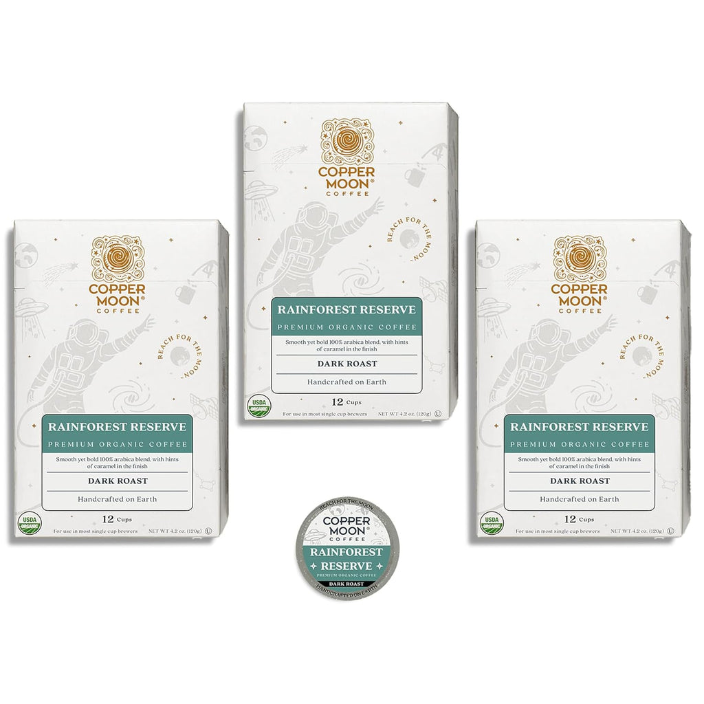 Copper Moon Single Serve Coffee Pods for Keurig K-Cup Brewers, Dark Roast, Rainforest Reserve Blend, 36 Count