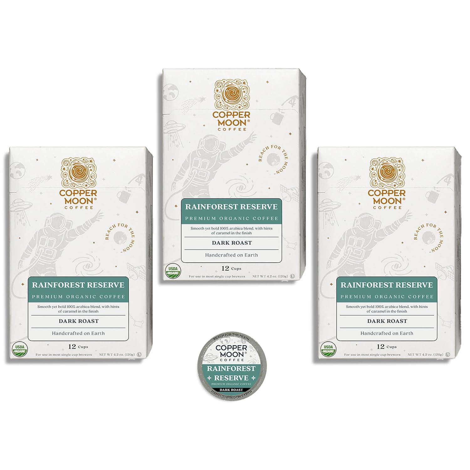 Copper Moon Single Serve Coffee Pods for Keurig K-Cup Brewers, Dark Roast, Rainforest Reserve Blend, 36 Count