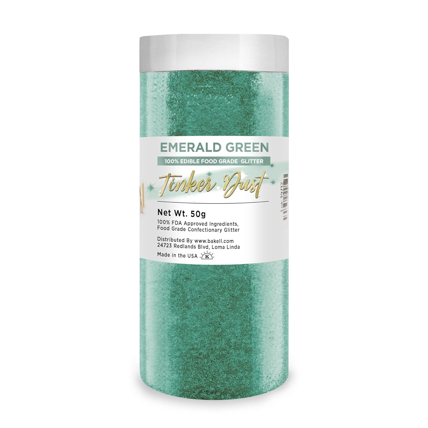 BAKELL Emerald Green Edible Glitter, 50 Grams | TINKER DUST Edible Glitter | KOSHER Certified | 100% Edible Glitter | Cakes, Cupcakes, Cake Pops, Drinks, Dessert Vegan Glitter & Dusts (50g, Emerald Green)
