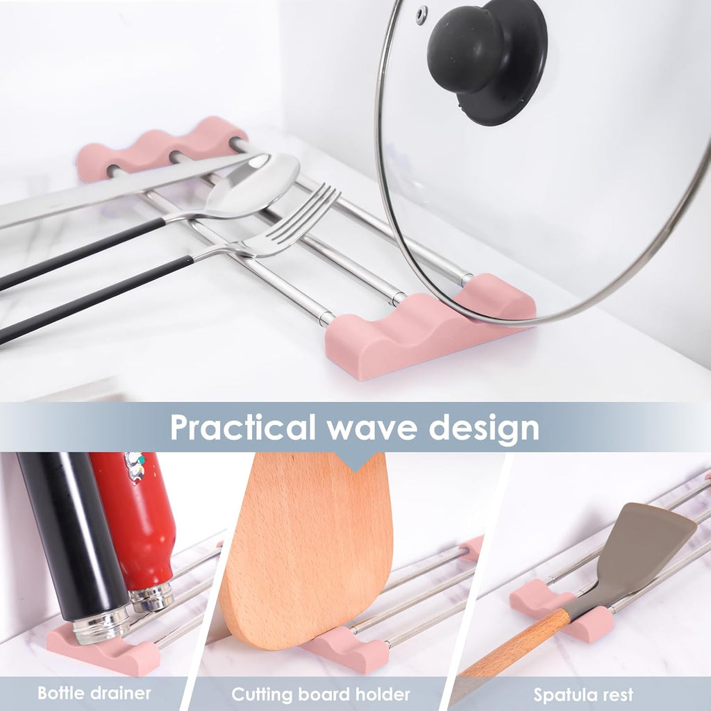 Tomorotec Adjustable Over-The-Sink Kitchen Rack for Dishcloths, Sponges, Bottles and Brushes - Heat-Resistant Stainless Steel with Slim, Expandable Design and Multifunctional Silicone Holder