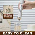 Handheld Electric Milk Frother with 2 Heads, Coffee Whisk Foam Mixer with USB Rechargeable 3 Speeds, Foam Maker Blender for Latte, Cappuccino, Hot Chocolate, Egg (White with stand)