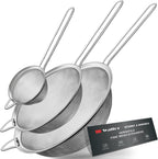 Walfos Fine Mesh Strainer Set of 3, Stainless Steel Wire Strainers for Kitchen, Multipurpose Metal Fine Sieve with Handle, Perfect for Food, Rice, Quinoa, 3", 5", 7"