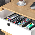 2PCS Drawer Organizer for Kitchen,Utensil Mesh Drawer Organizer with Interlocking Arm for Cosmetic,Flatware,Pen (9 * 3 * 2 Inches,Black)